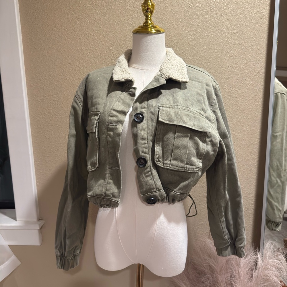 Stoosh Olive Utility Cropped Jacket